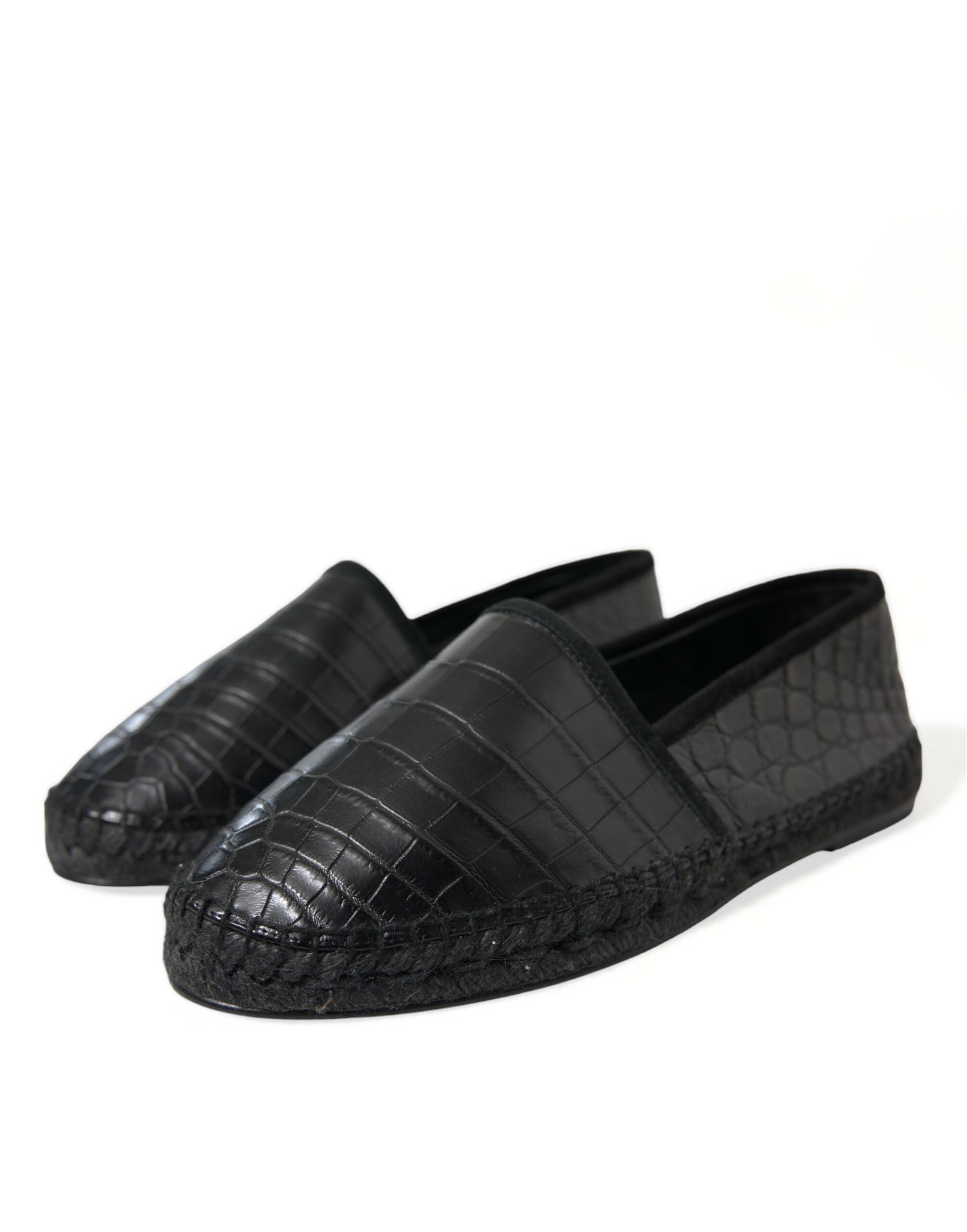 Dolce &amp; Gabbana Black Exotic Leather Espadrilles Slip On Shoes