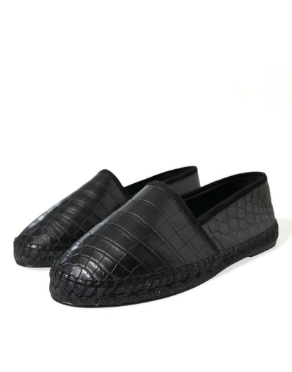 Dolce &amp; Gabbana Black Exotic Leather Espadrilles Slip On Shoes