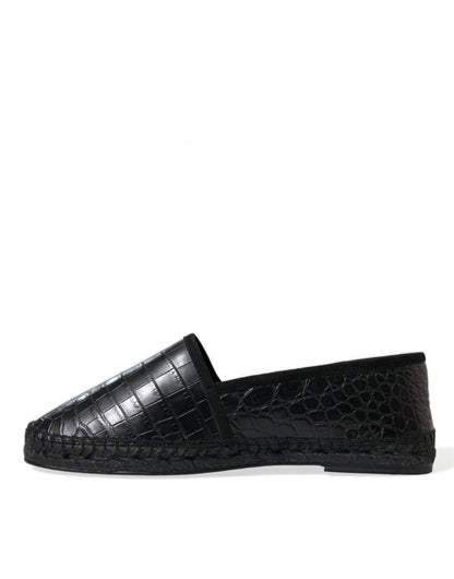 Dolce &amp; Gabbana Black Exotic Leather Espadrilles Slip On Shoes