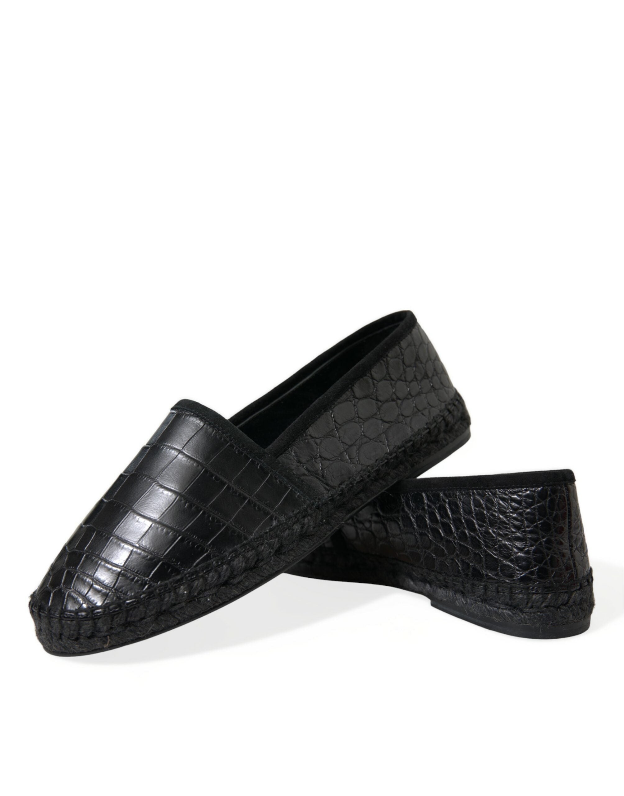 Dolce &amp; Gabbana Black Exotic Leather Espadrilles Slip On Shoes
