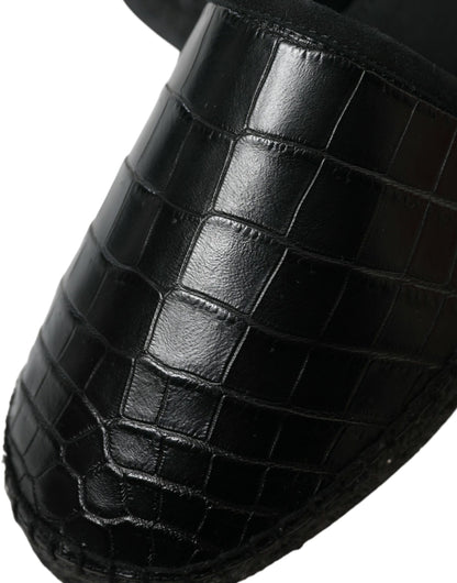 Dolce &amp; Gabbana Black Exotic Leather Espadrilles Slip On Shoes