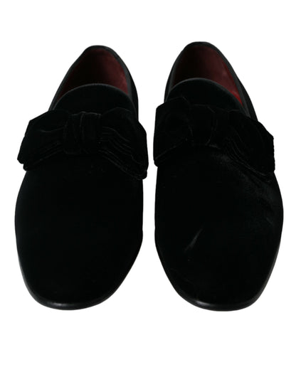 Dolce &amp; Gabbana Black Velvet Loafers Formal Dress Shoes