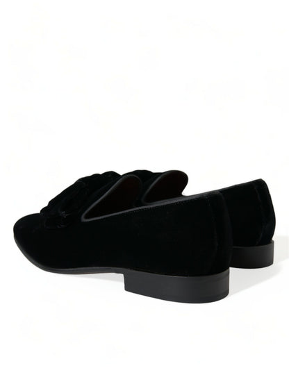 Dolce &amp; Gabbana Black Velvet Loafers Formal Dress Shoes