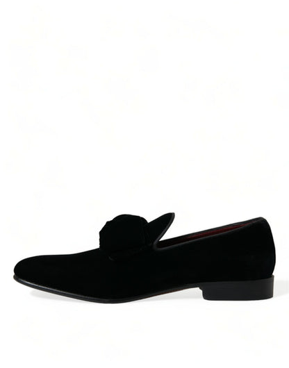 Dolce &amp; Gabbana Black Velvet Loafers Formal Dress Shoes