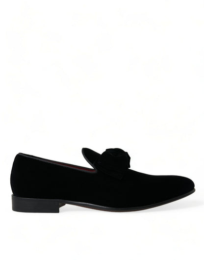 Dolce &amp; Gabbana Black Velvet Loafers Formal Dress Shoes