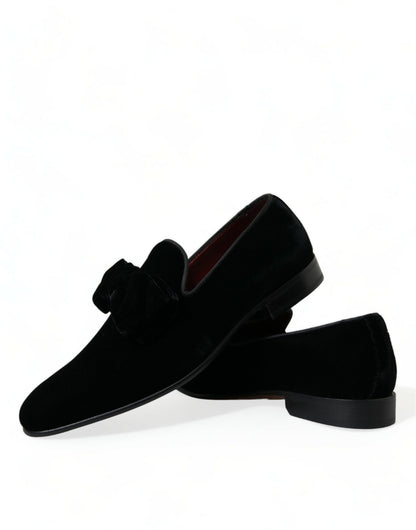 Dolce &amp; Gabbana Black Velvet Loafers Formal Dress Shoes