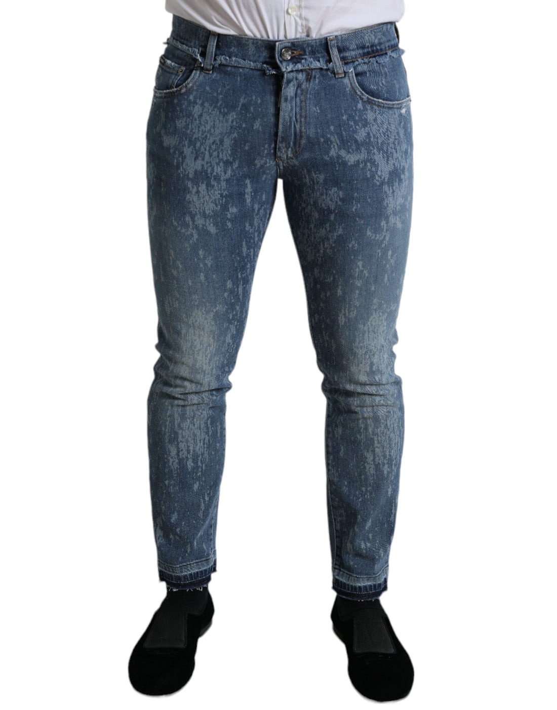 Dolce &amp;amp; Gabbana Blå Tvättade Skinny Bomullsstretchjeans