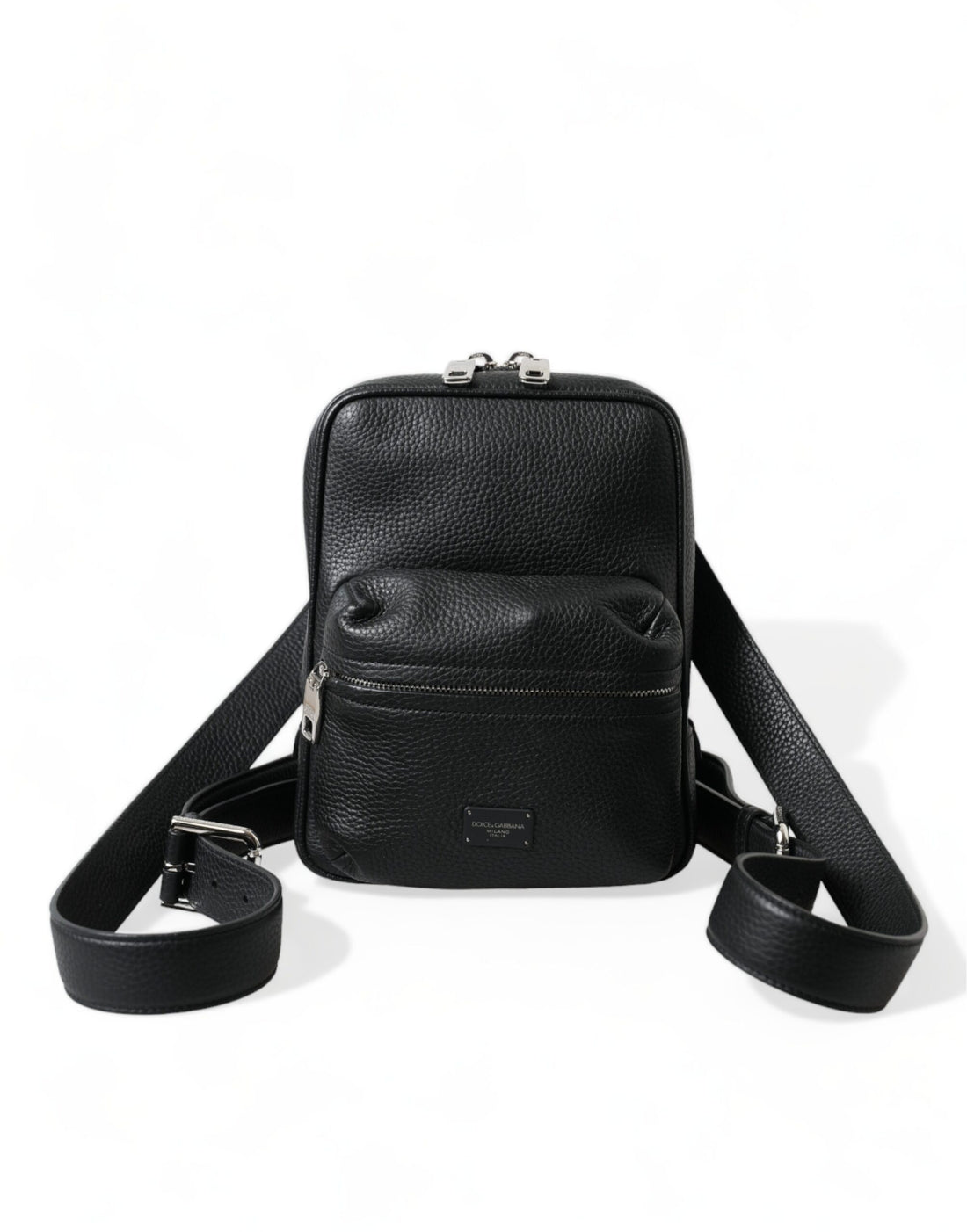 Dolce &amp; Gabbana Black Calfskin Leather Logo Palermo Backpack Bag