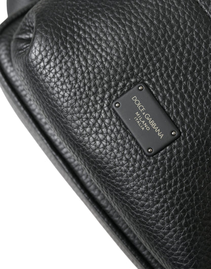 Dolce &amp;amp; Gabbana Svart Kalvskinnsryggsäck med Logotyp i Palermo
