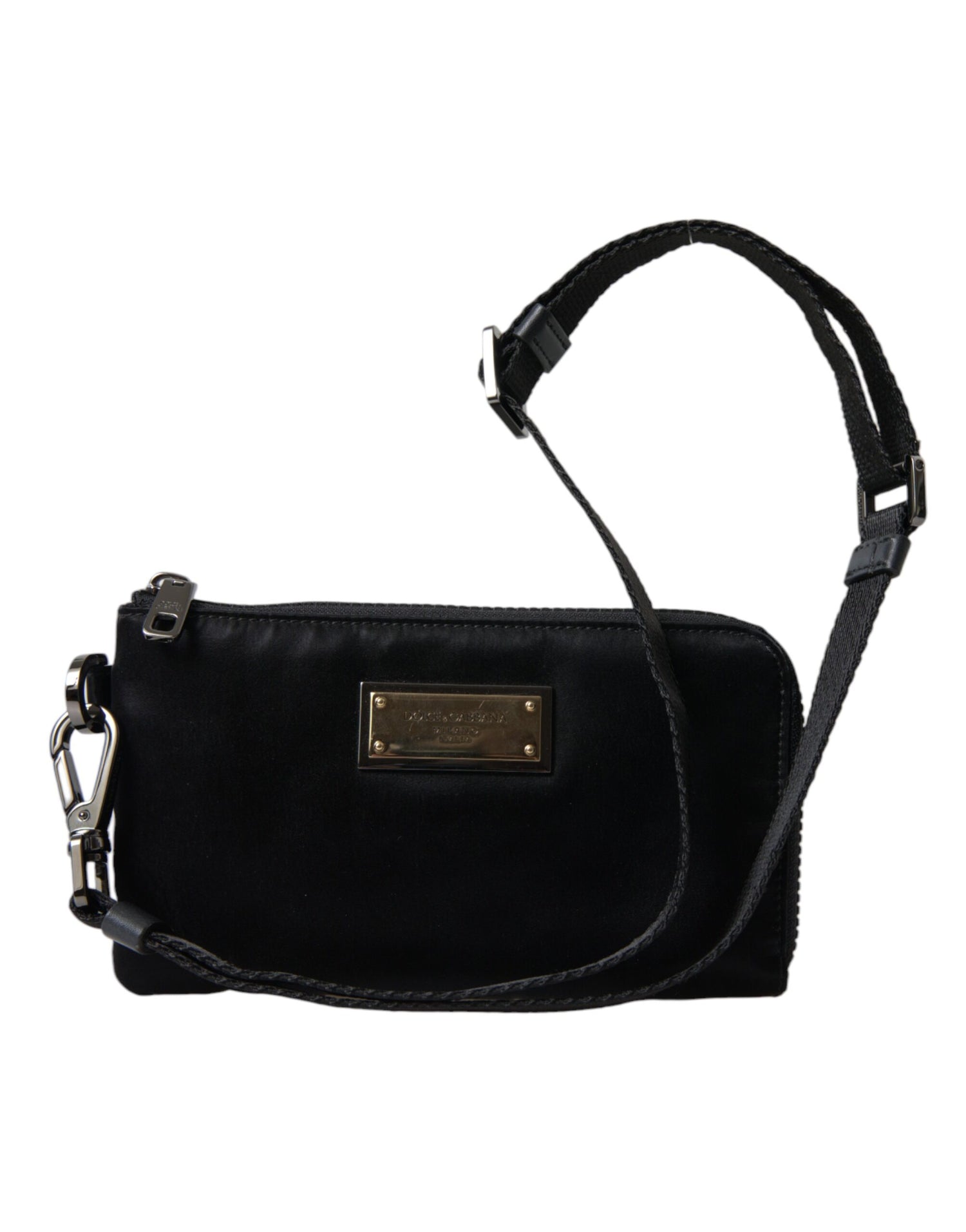 Dolce &amp; Gabbana Black Nylon Logo Plaque Keyring Pouch Clutch Bag
