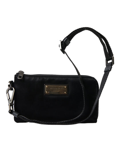 Dolce &amp; Gabbana Black Nylon Logo Plaque Keyring Pouch Clutch Bag