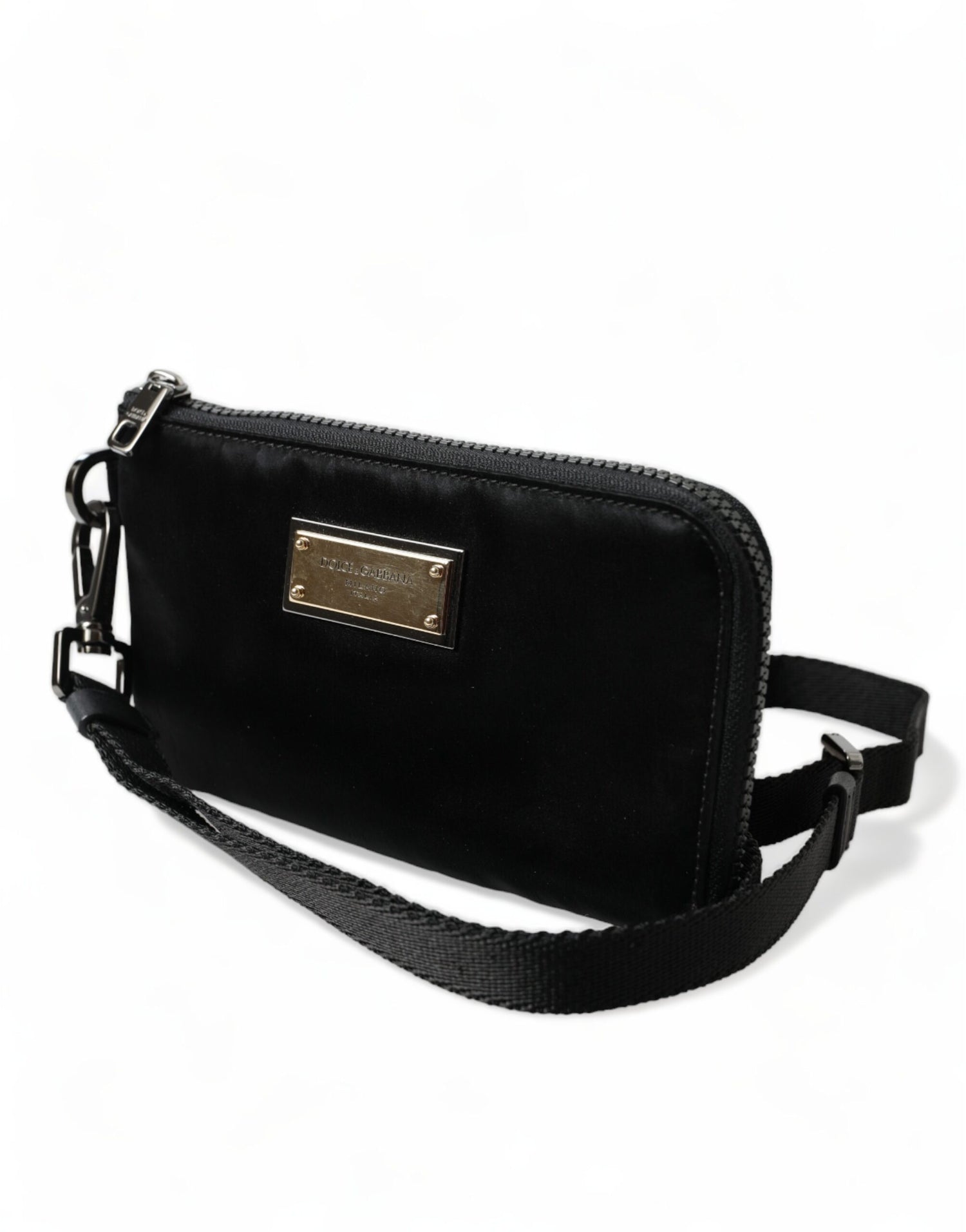 Dolce &amp; Gabbana Black Nylon Logo Plaque Keyring Pouch Clutch Bag