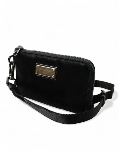 Dolce &amp; Gabbana Black Nylon Logo Plaque Keyring Pouch Clutch Bag