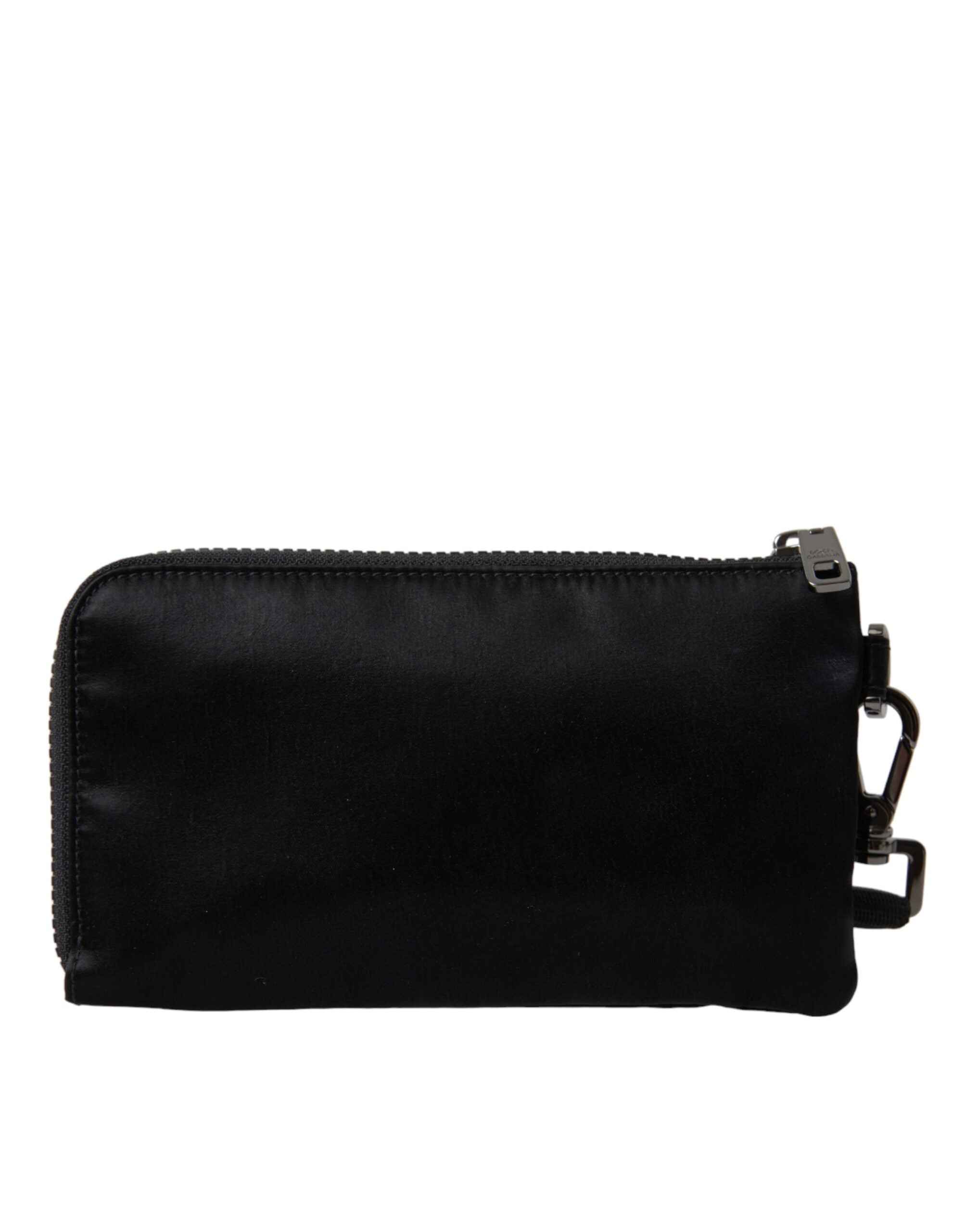 Dolce &amp; Gabbana Black Nylon Logo Plaque Keyring Pouch Clutch Bag