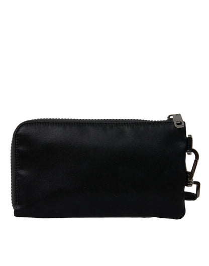 Dolce &amp; Gabbana Black Nylon Logo Plaque Keyring Pouch Clutch Bag