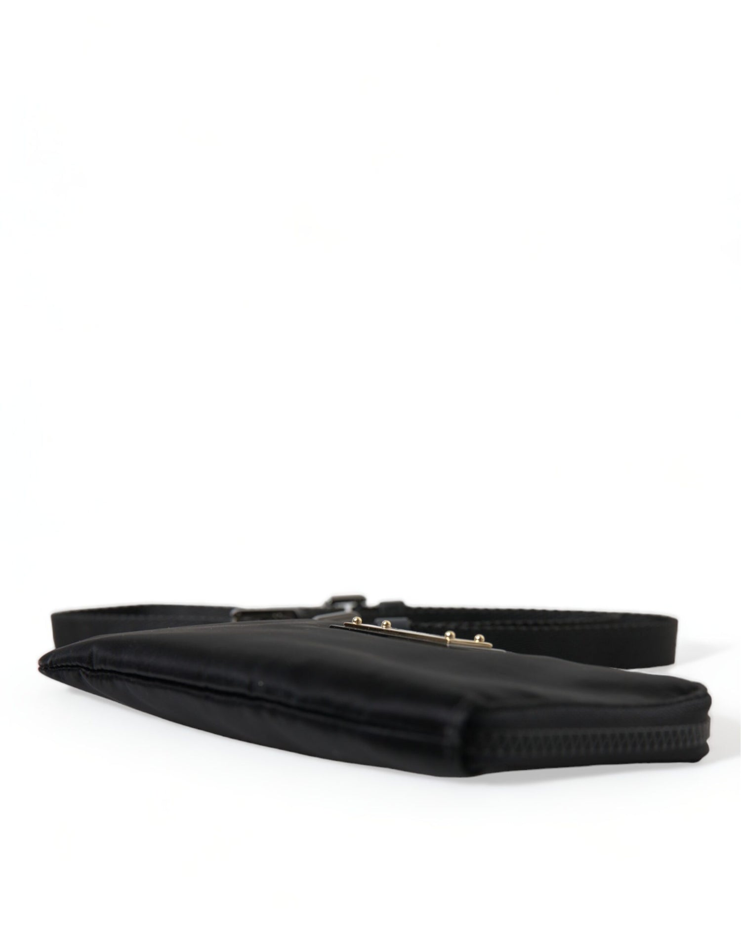 Dolce &amp; Gabbana Black Nylon Logo Plaque Keyring Pouch Clutch Bag