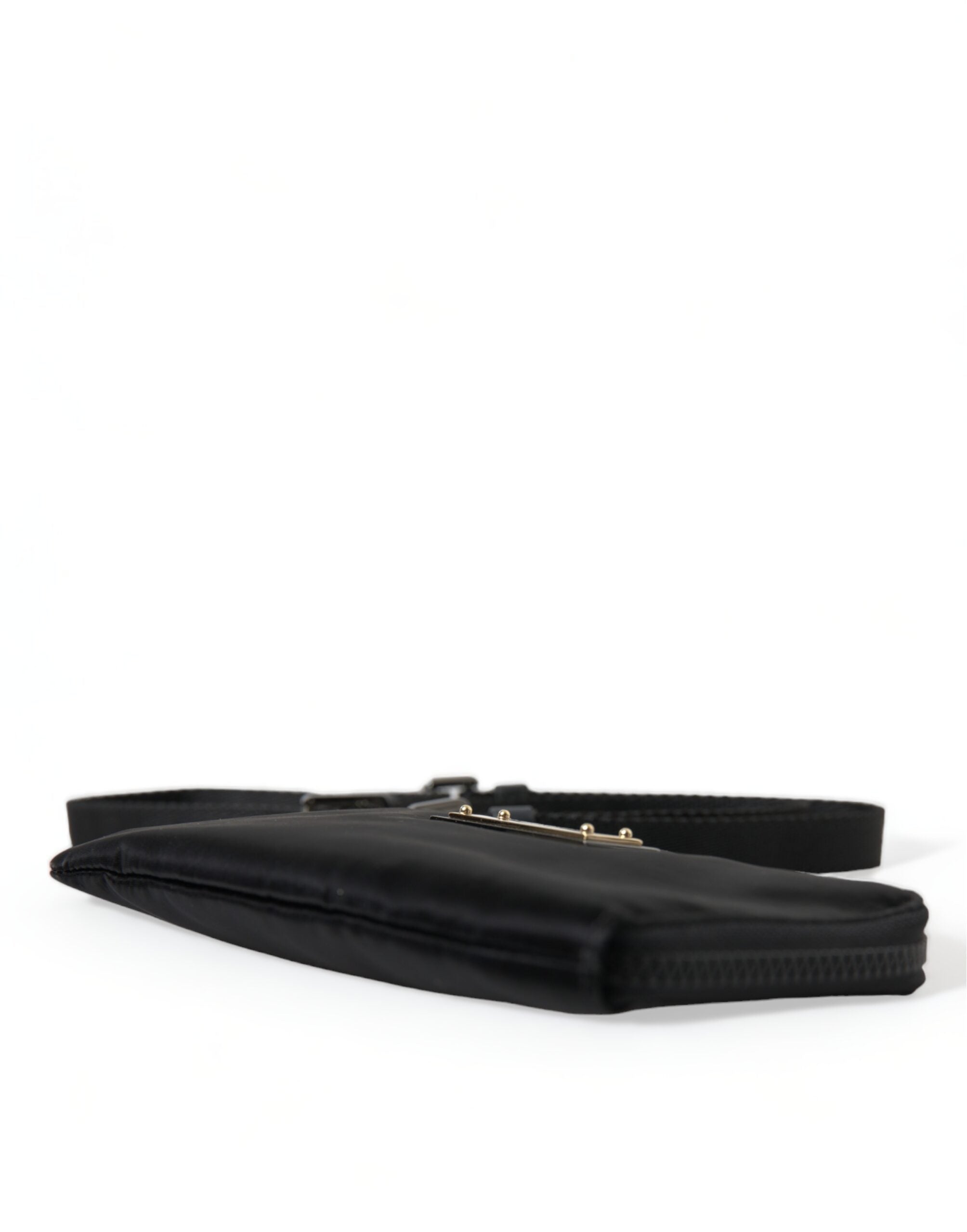 Dolce &amp; Gabbana Black Nylon Logo Plaque Keyring Pouch Clutch Bag