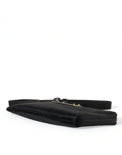 Dolce &amp; Gabbana Black Nylon Logo Plaque Keyring Pouch Clutch Bag