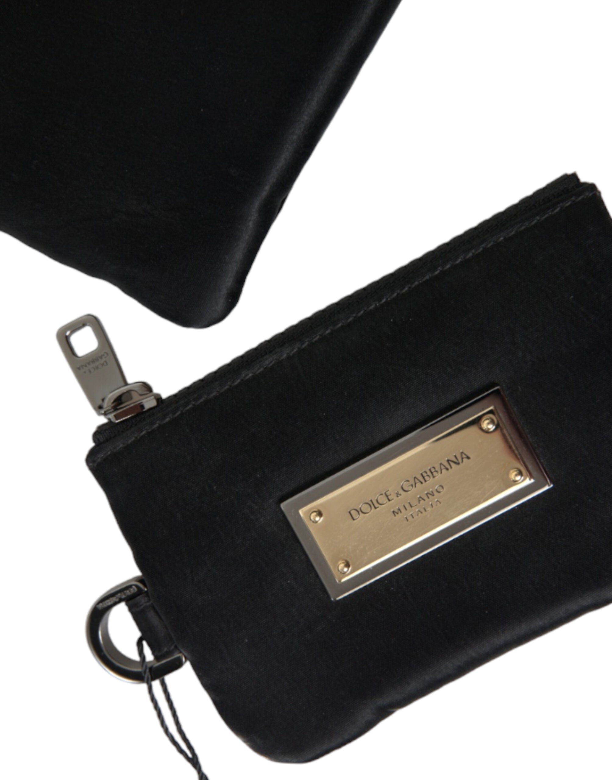 Dolce &amp; Gabbana Black Nylon Logo Plaque Keyring Pouch Clutch Bag