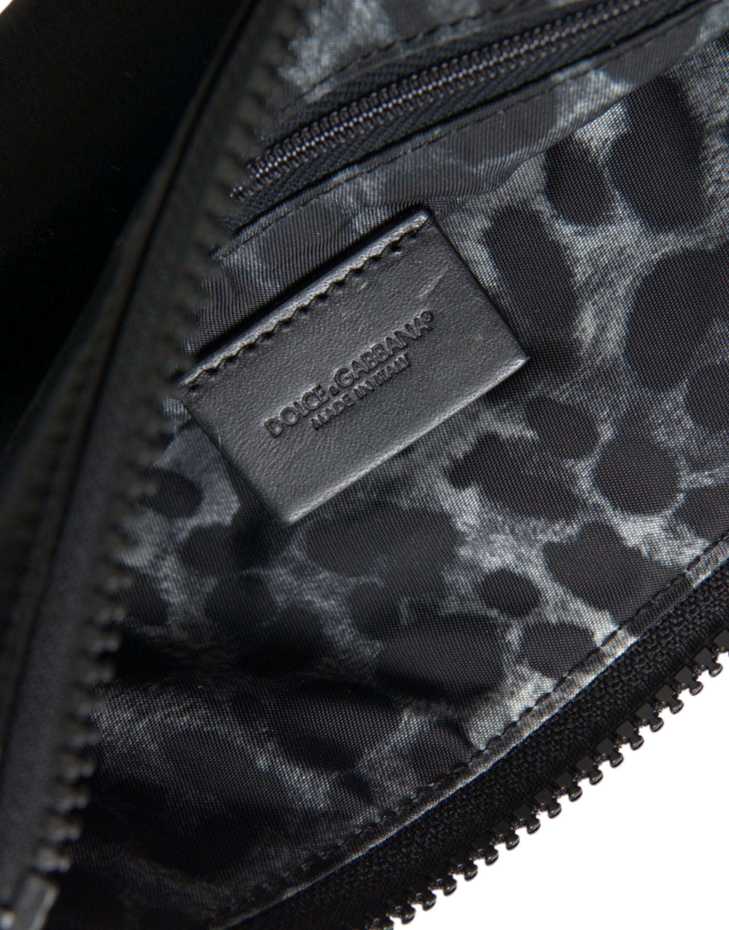 Dolce &amp; Gabbana Black Nylon Logo Plaque Keyring Pouch Clutch Bag