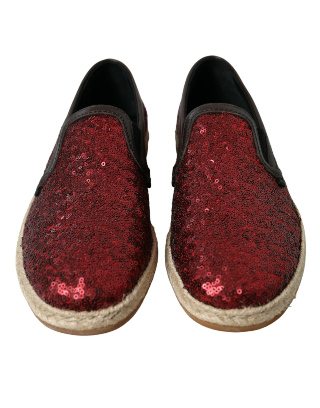Dolce &amp; Gabbana Red Sequined Loafers Slippers Men Shoes