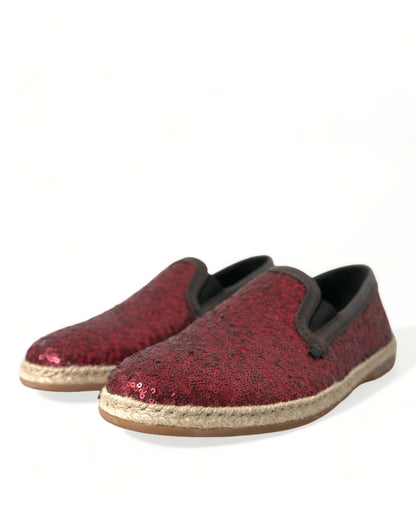 Dolce &amp; Gabbana Red Sequined Loafers Slippers Men Shoes