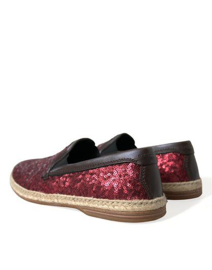 Dolce &amp; Gabbana Red Sequined Loafers Slippers Men Shoes
