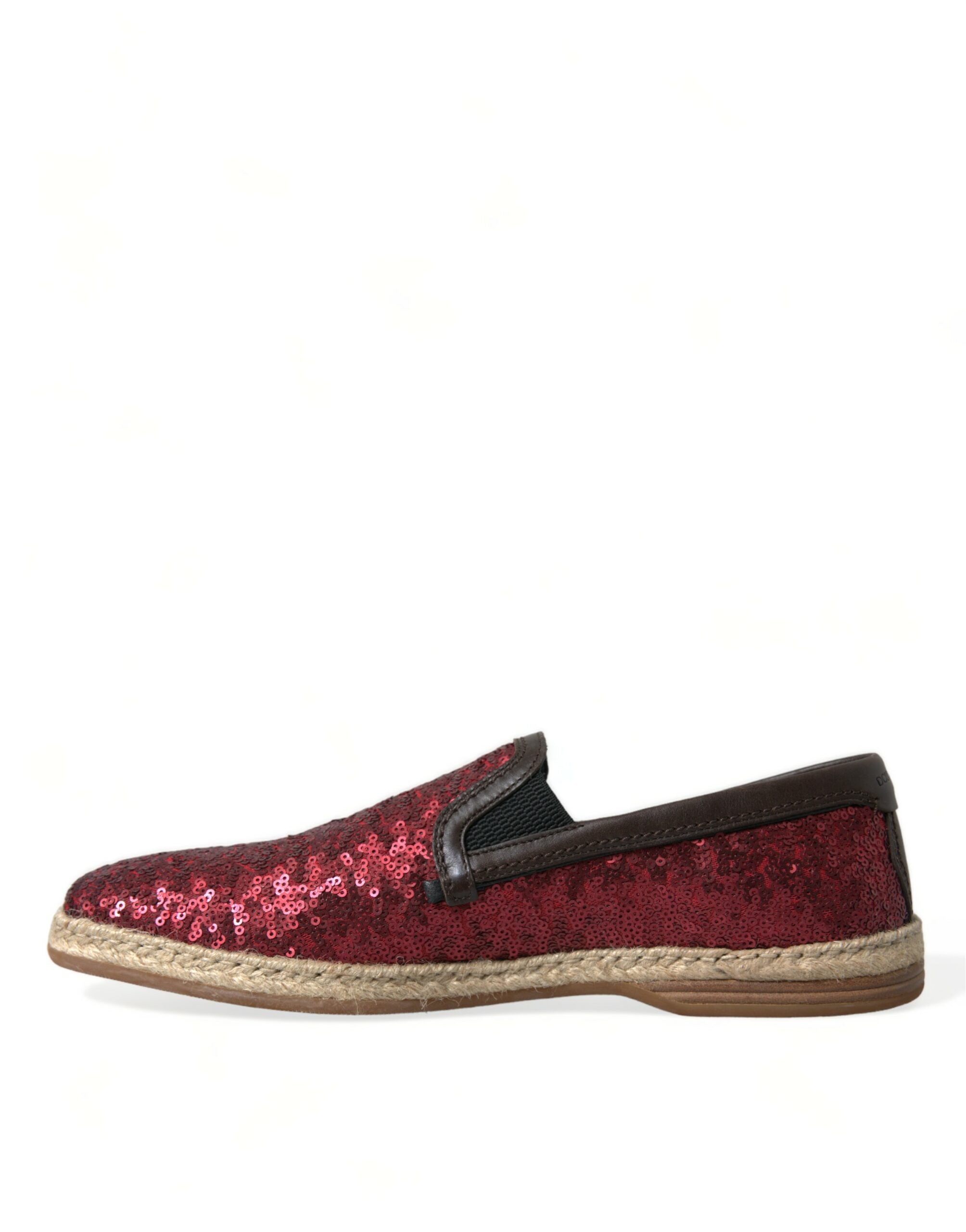 Dolce &amp; Gabbana Red Sequined Loafers Slippers Men Shoes