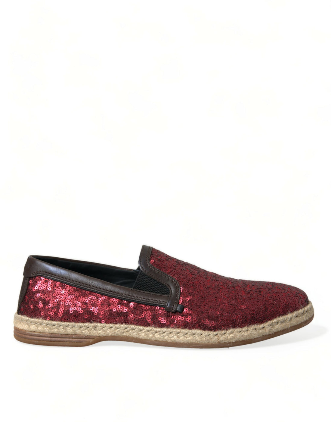 Dolce &amp; Gabbana Red Sequined Loafers Slippers Men Shoes