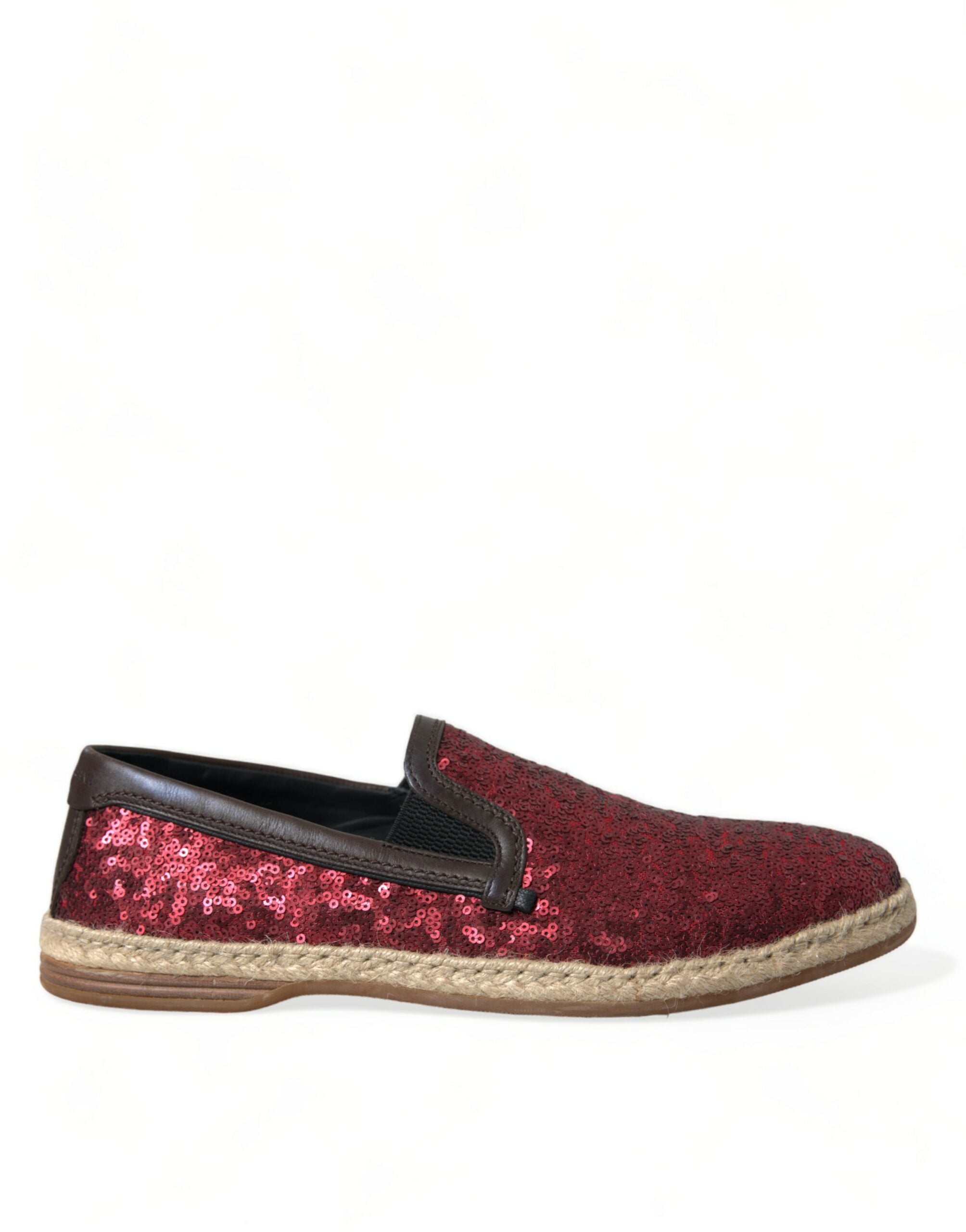 Dolce &amp; Gabbana Red Sequined Loafers Slippers Men Shoes