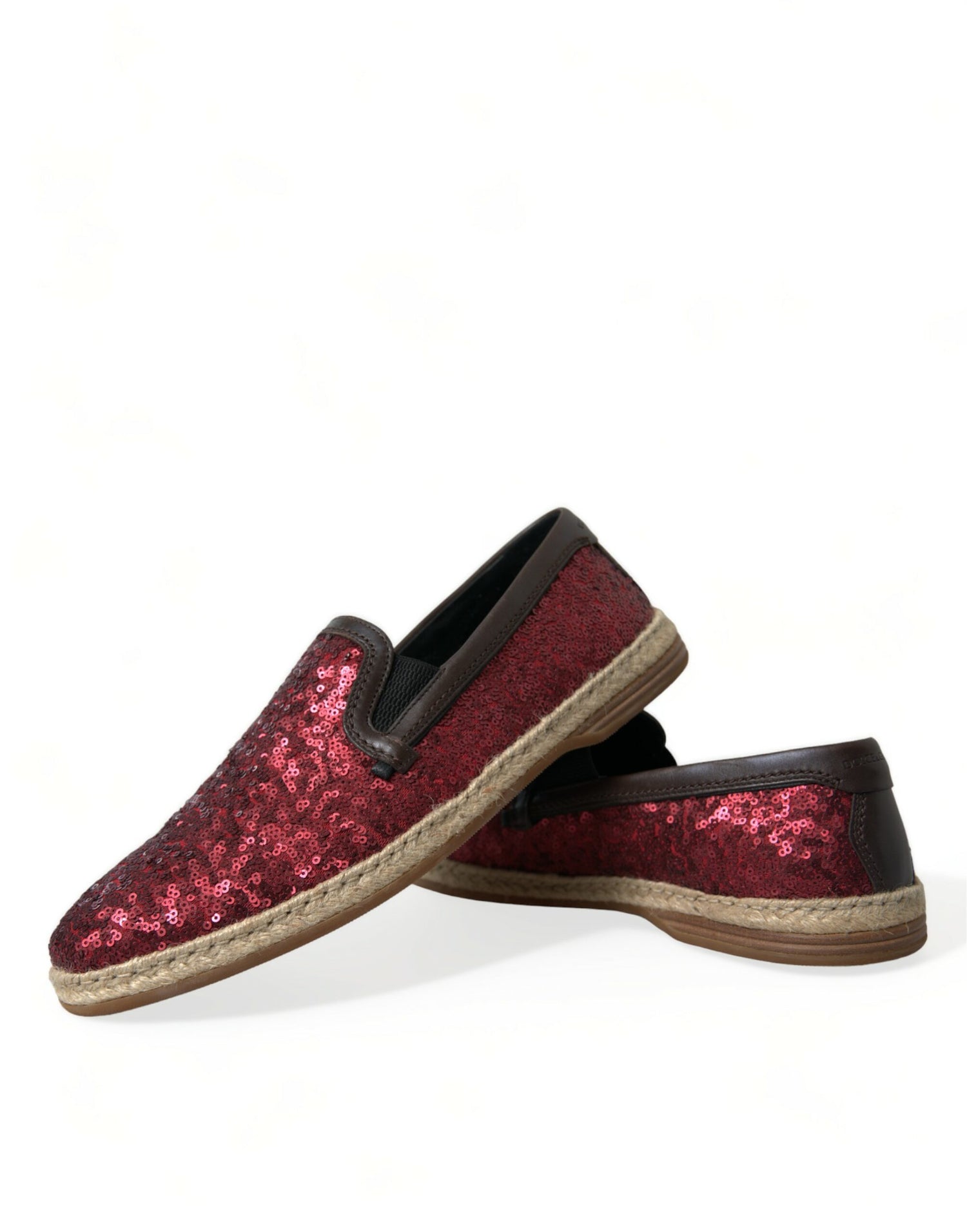 Dolce &amp; Gabbana Red Sequined Loafers Slippers Men Shoes