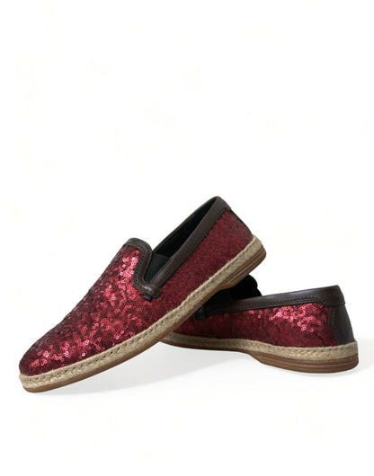 Dolce &amp; Gabbana Red Sequined Loafers Slippers Men Shoes