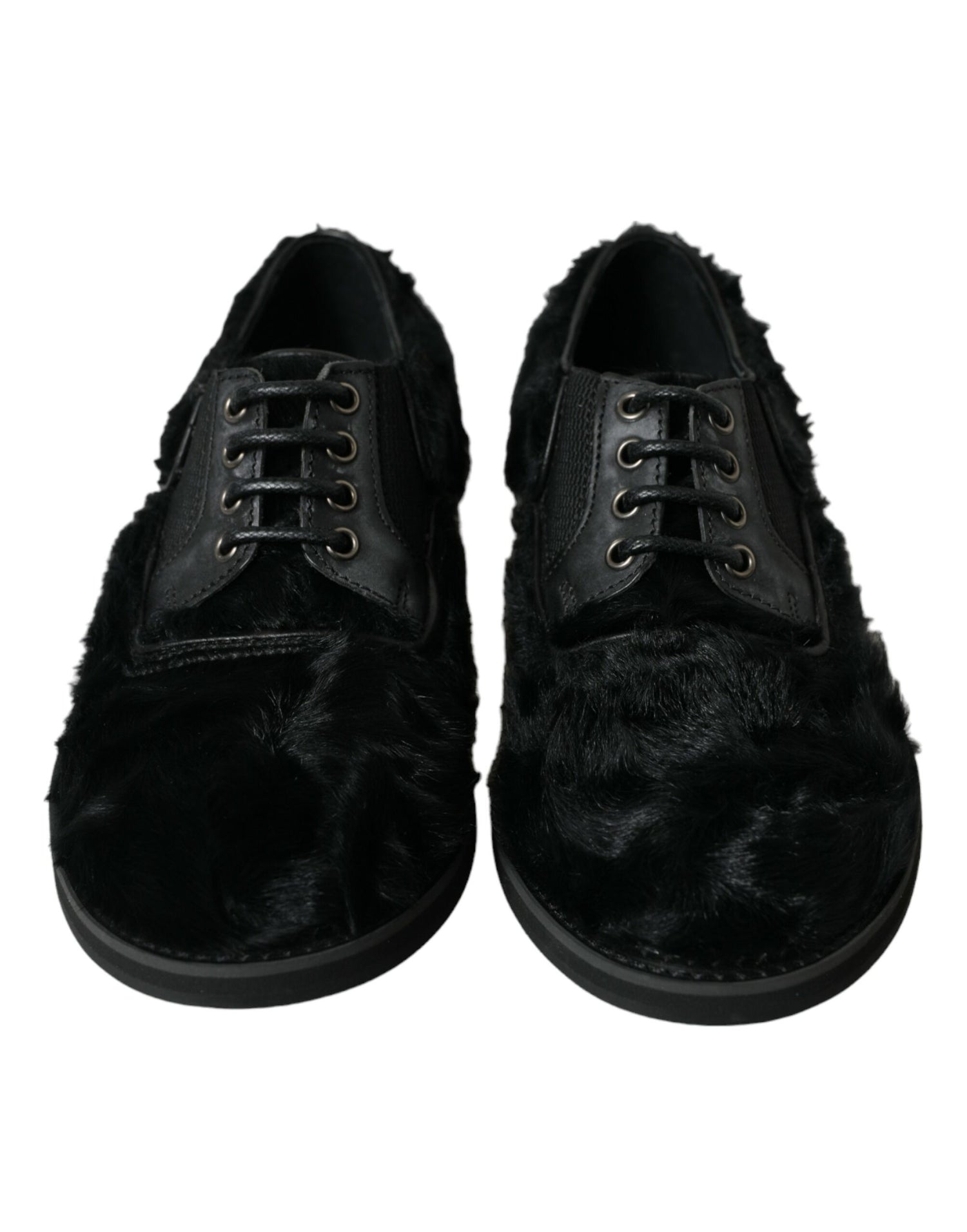 Dolce &amp;amp; Gabbana Svarta Derbyskor i Läder med Päls och Snörning