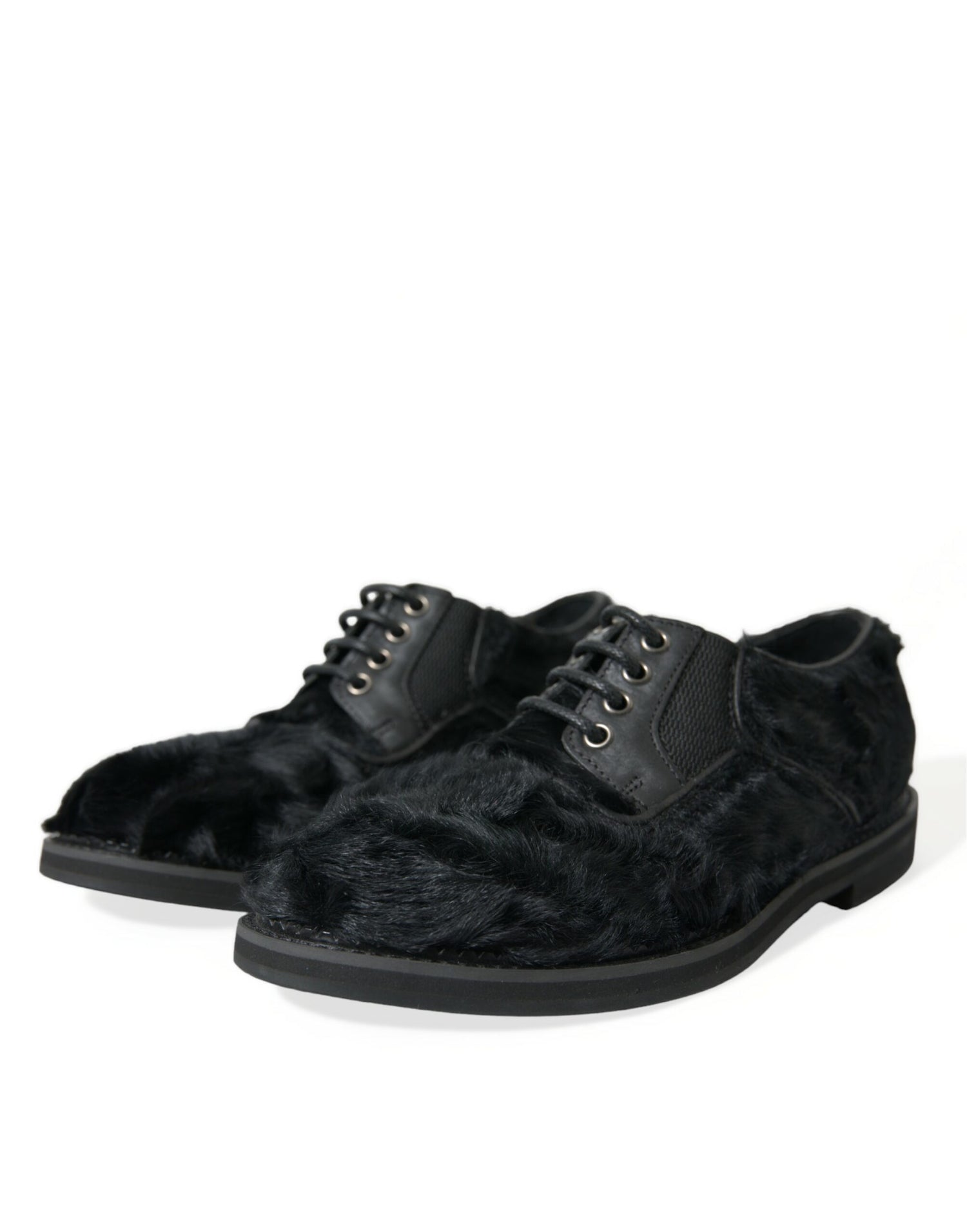 Dolce &amp;amp; Gabbana Svarta Derbyskor i Läder med Päls och Snörning