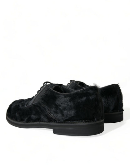 Dolce &amp;amp; Gabbana Svarta Derbyskor i Läder med Päls och Snörning
