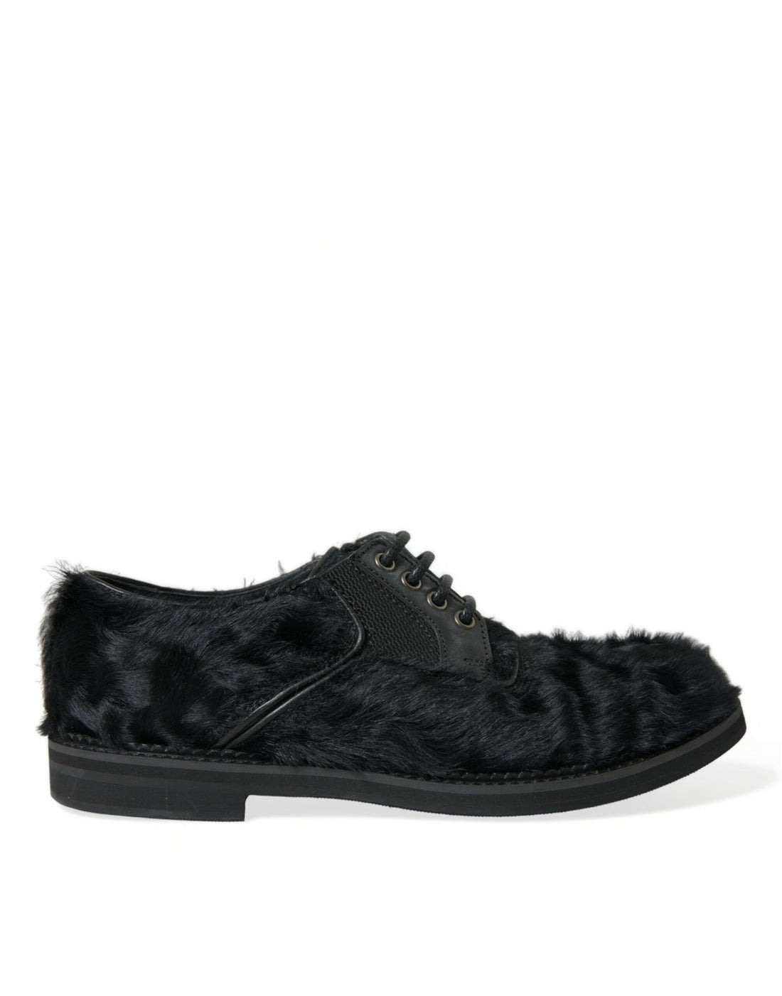 Dolce &amp;amp; Gabbana Svarta Derbyskor i Läder med Päls och Snörning