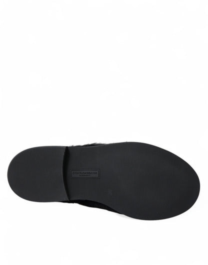 Dolce &amp;amp; Gabbana Svarta Derbyskor i Läder med Päls och Snörning