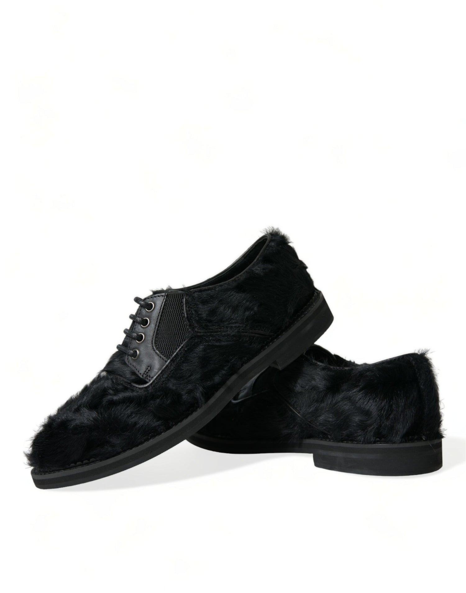 Dolce &amp;amp; Gabbana Svarta Derbyskor i Läder med Päls och Snörning