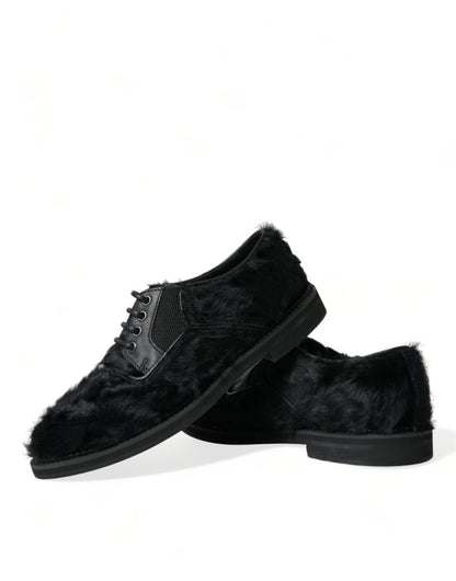 Dolce &amp;amp; Gabbana Svarta Derbyskor i Läder med Päls och Snörning