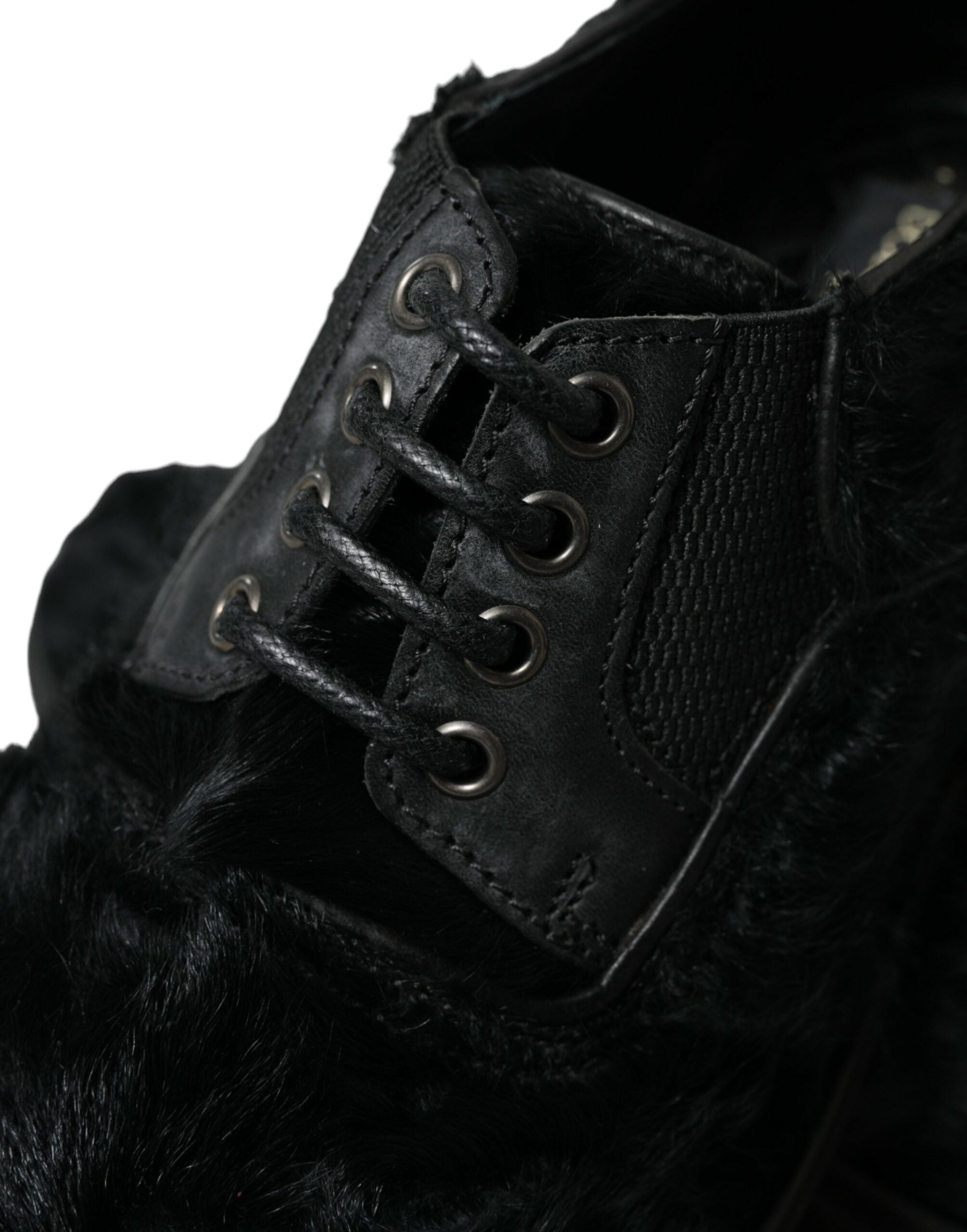 Dolce &amp;amp; Gabbana Svarta Derbyskor i Läder med Päls och Snörning