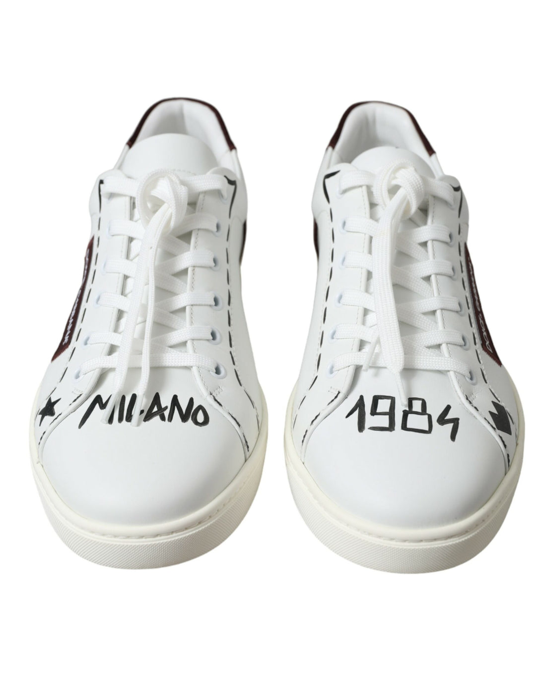 Dolce &amp; Gabbana White Bordeaux Leather Logo Low Top Sneakers Shoes