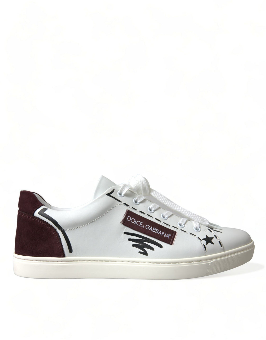 Dolce &amp; Gabbana White Bordeaux Leather Logo Low Top Sneakers Shoes