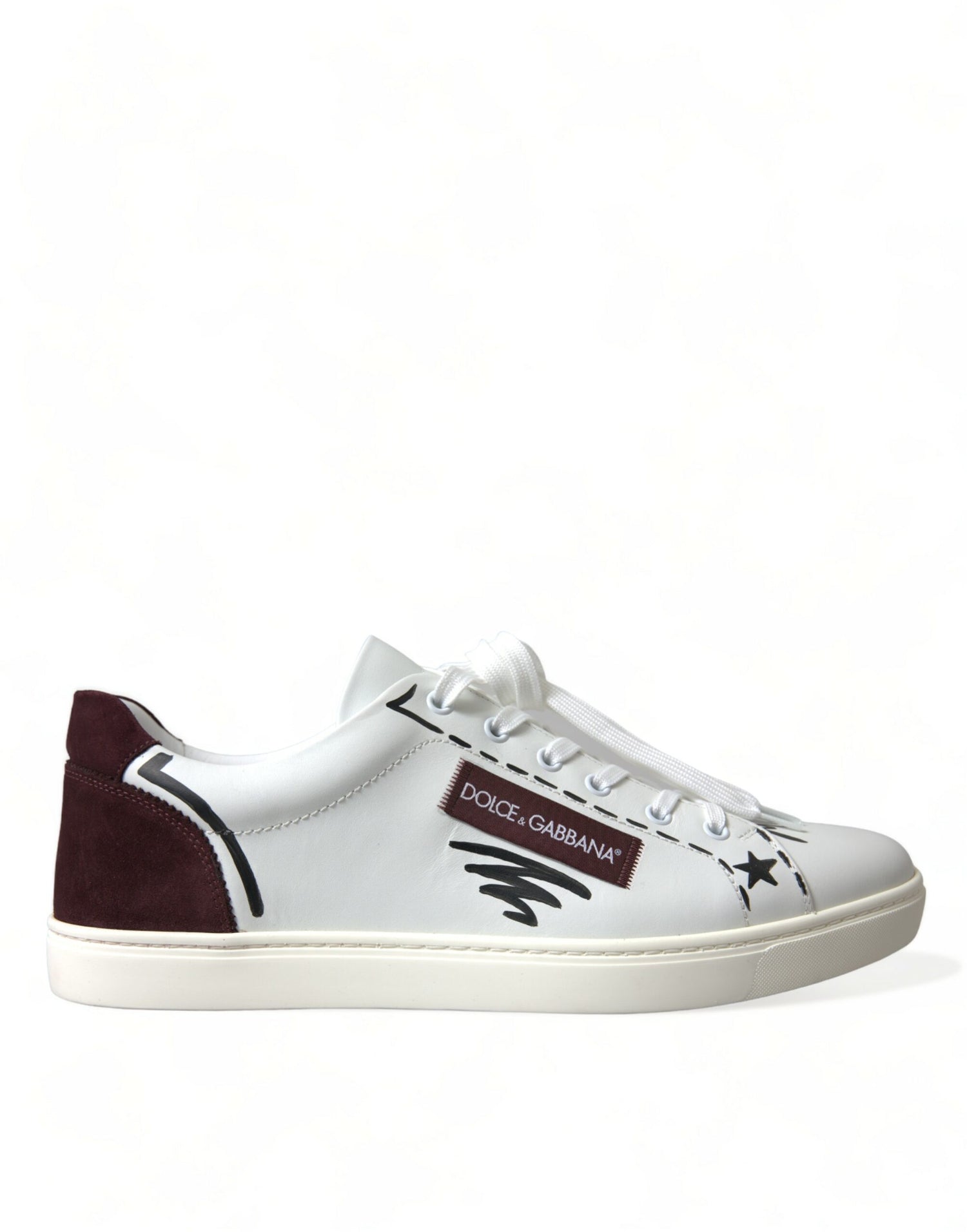 Dolce &amp;amp; Gabbana Vita Bordeaux Läder Logotyp Låga Sneakers Skor