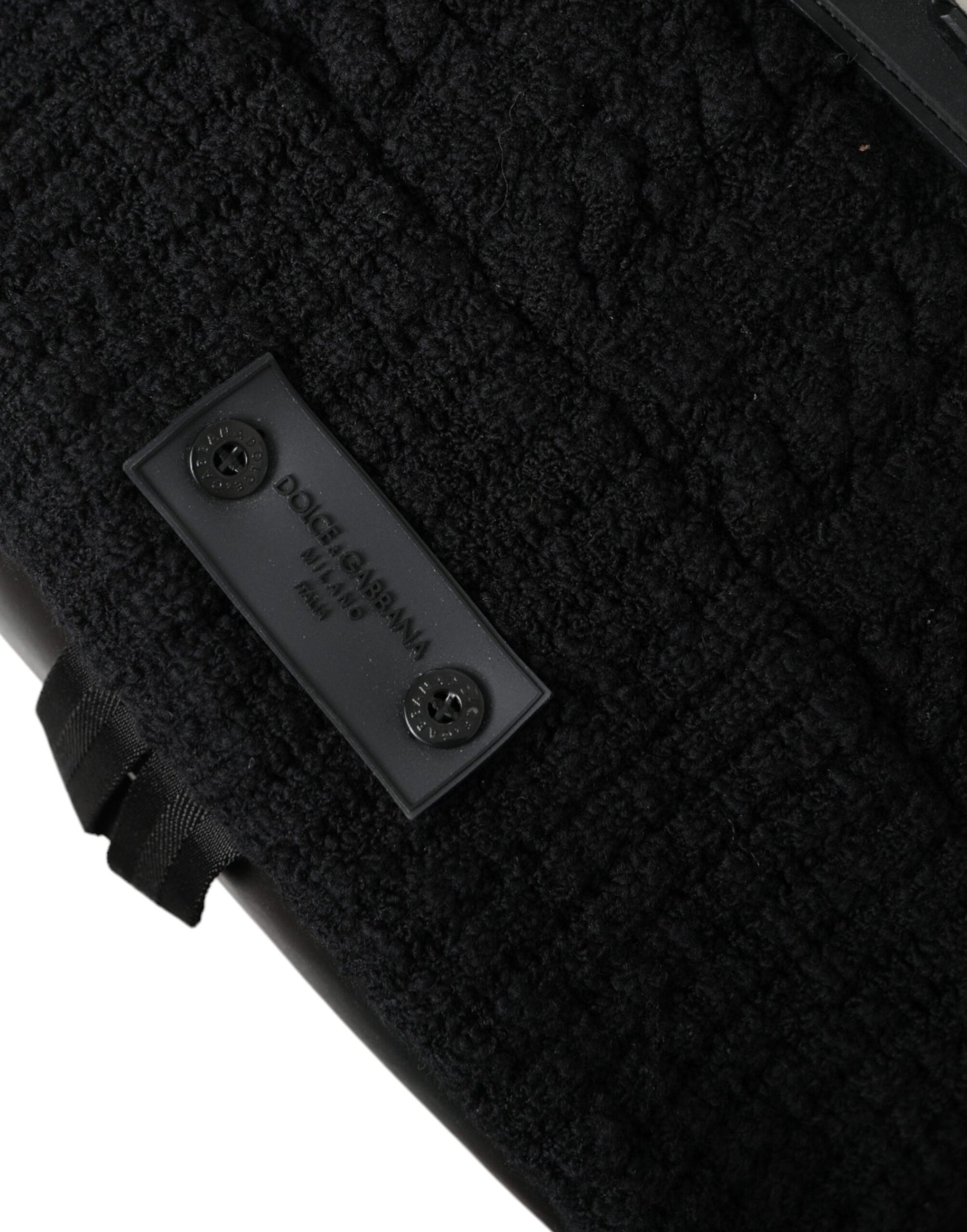 Dolce &amp;amp; Gabbana Svart Silver Ull Zaino Tricot Ryggsäck Herrväska