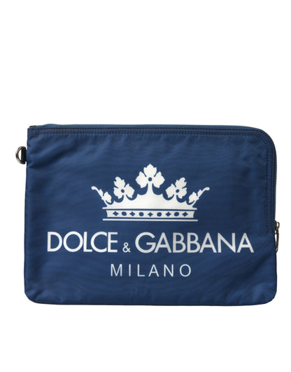 Dolce &amp;amp; Gabbana Blå DG Milano Mönstrad Nylon Pouch Kuvertväska Herr