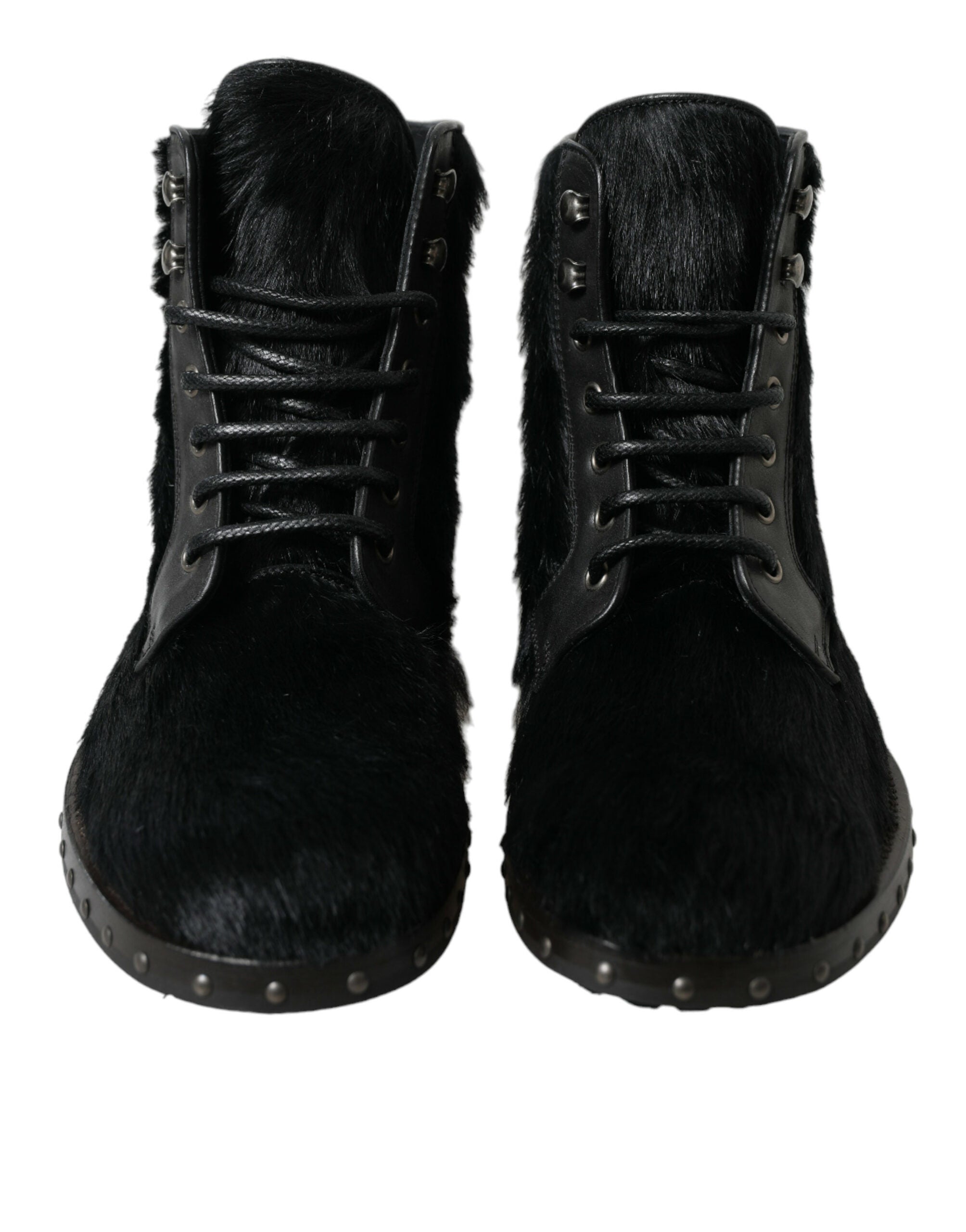 Dolce &amp; Gabbana Black Pony Style Leather Mid Calf Boots Shoes