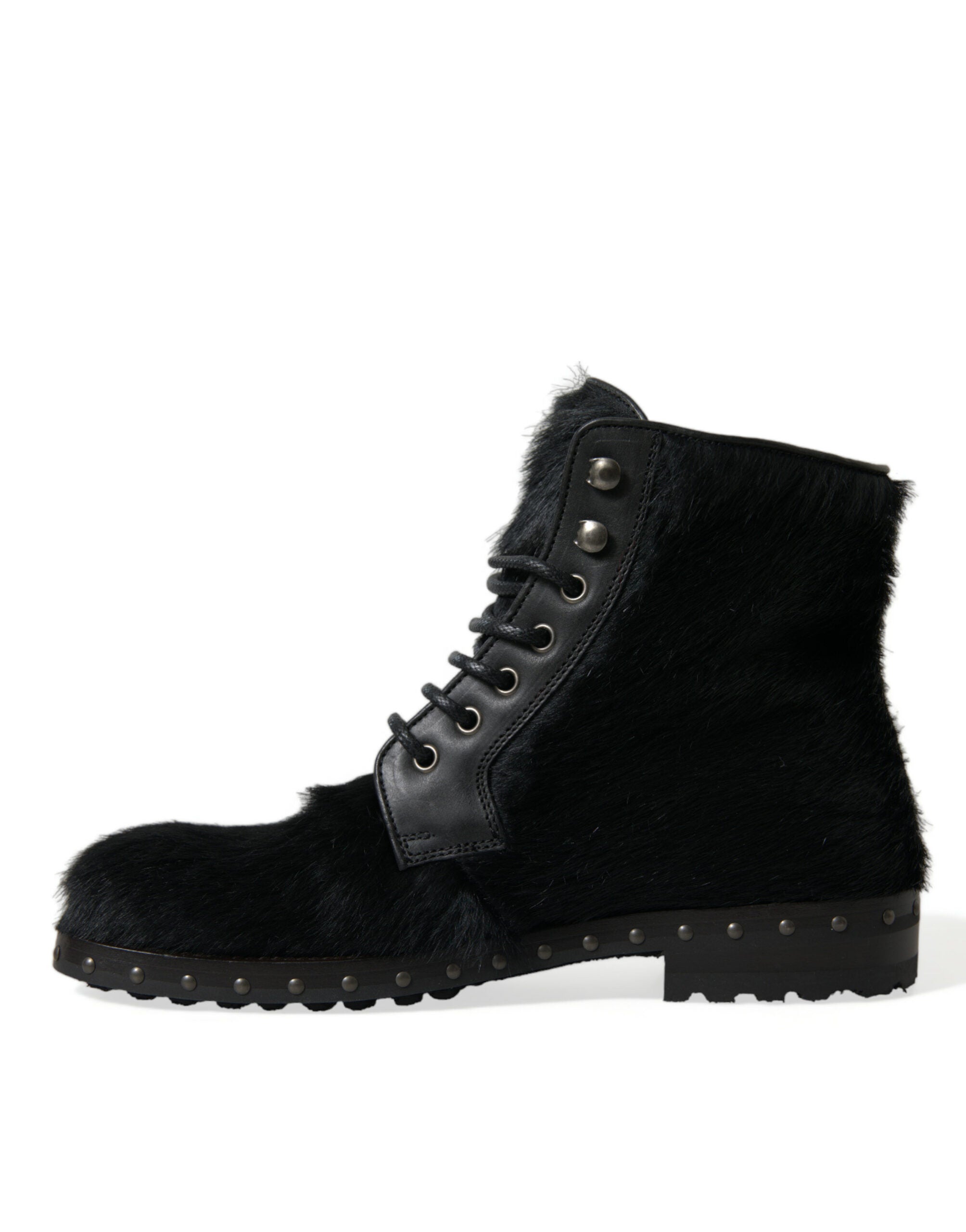 Dolce &amp; Gabbana Black Pony Style Leather Mid Calf Boots Shoes