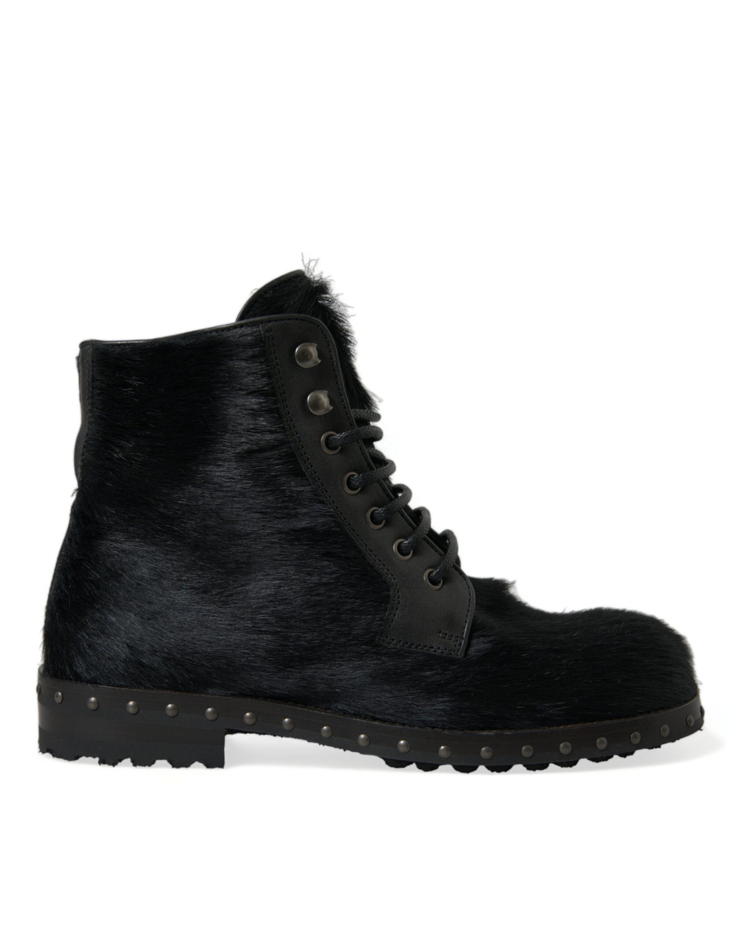 Dolce &amp; Gabbana Black Pony Style Leather Mid Calf Boots Shoes