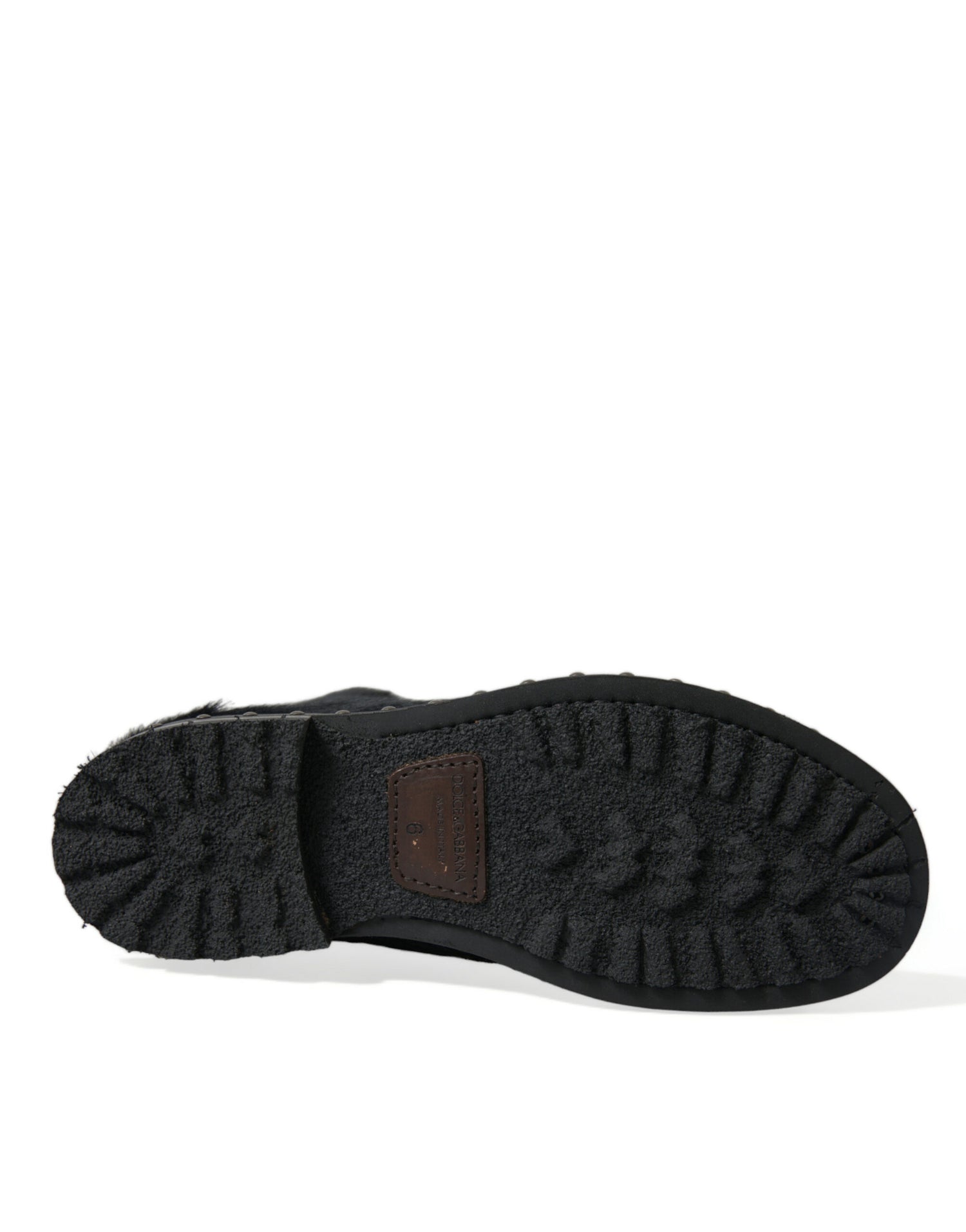 Dolce &amp; Gabbana Black Pony Style Leather Mid Calf Boots Shoes