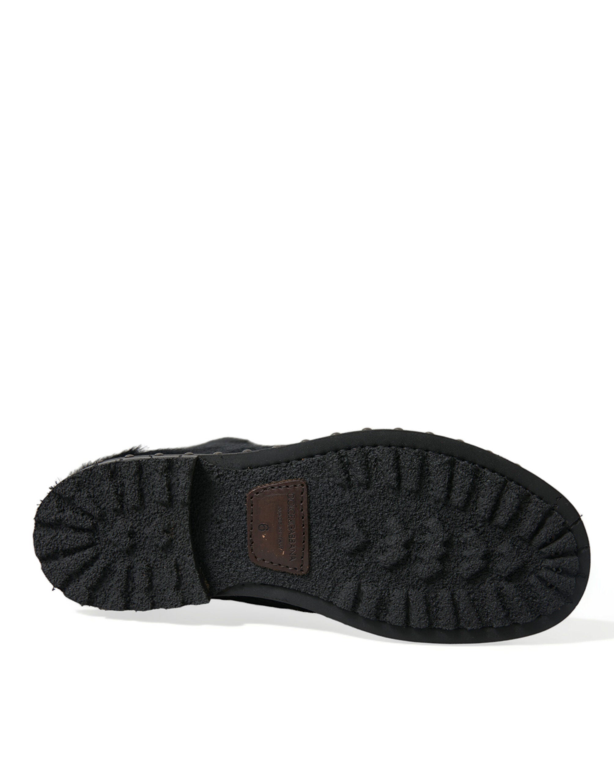 Dolce &amp; Gabbana Black Pony Style Leather Mid Calf Boots Shoes
